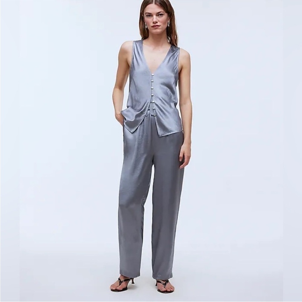 Madewell Straight-Leg Full-Length Pants in Satin Dusk Grey Size XL